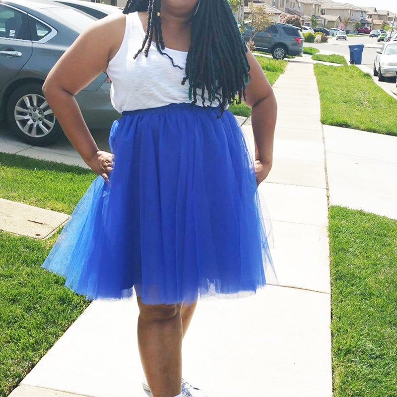 WDPL Wedding Planning Women's A Line Short Knee Length Tutu Tulle Prom Party Skirt Medium Royal Blue - Image 3